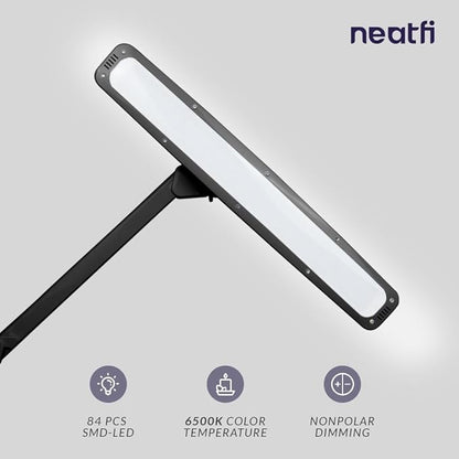 Neatfi Elite HD XL Task Lamp, 1360 Lumens, 84PCS SMD LED, 6500K, Super Bright Desk Lamp, Non-polar Dimming (Non-CCT with Clamp, Black, 22 Inches) - LeafyLoom