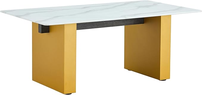 NicBex 43.3Inch Rectangular Dining Table,Modern Kitchen Table with Tempered Glass Sticker Desktop and Golden MDF Legs for 4 to 6,Dining Room Table for Kitchen,Meeting Room and Living Room,Golden - LeafyLoom