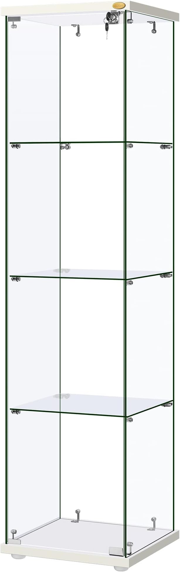 VIVOHOME 4 Layers 15.7''W x 15.7''D x 62.6''H Glass Display Cabinet Countertop Showcase with Lock, 5mm Tempered Glass 25mm MDF Base - LeafyLoom