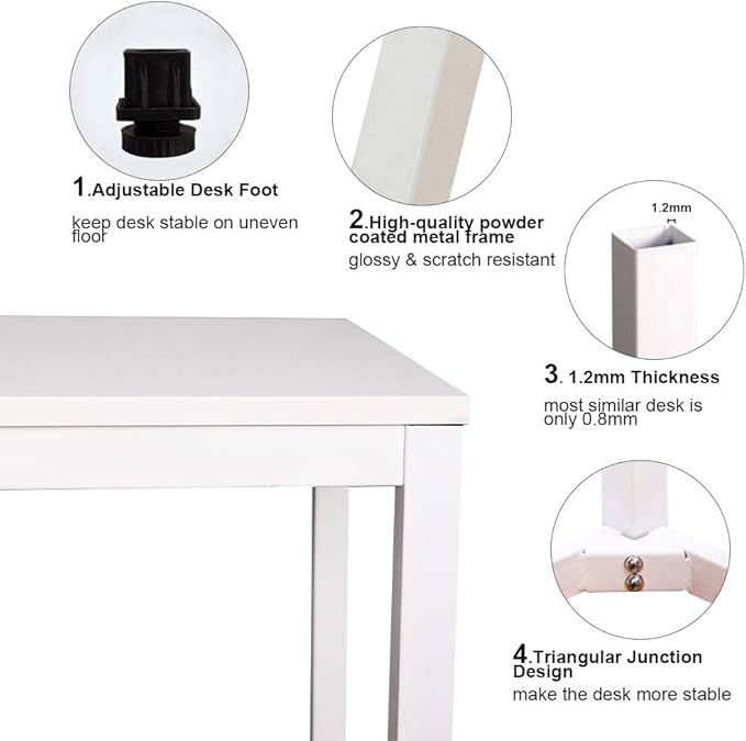 SogesGame Computer Desk, 63 inches Office Desk Computer Table Study Writing Desk Workstation for Home Office, White Dining Table - LeafyLoom