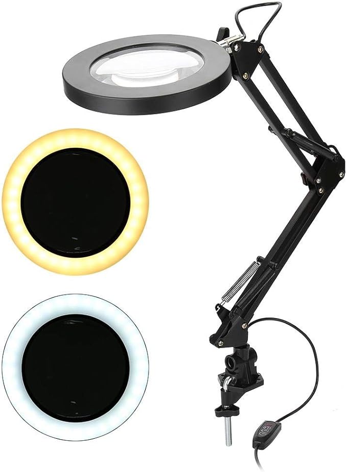 LED Magnifying Lamp with Clamp, 5X Magnifier Glass Light Lens, USB Dimmable Desk lamp for Table Craft or Workbench - LeafyLoom