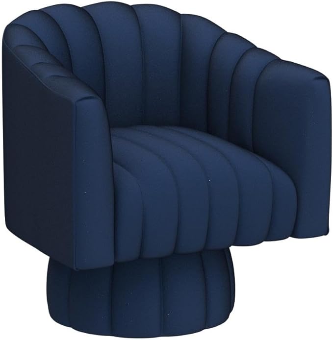 Accent Chair Mid Century 360 Degree Swivel Chair,Modern Lounge Sofa Round Barrel Chair with Wide Upholstered,Fluffy Velvet Fabric Chairs for Home Sofa Living Room/Bedroom/Waiting Room(Navy) - LeafyLoom