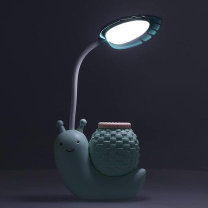 LED Desk Lamp with Pen Holder Cartoon Holder Multiple Function USB Charging Cute Desk Light for Students Kids(Blue) - LeafyLoom