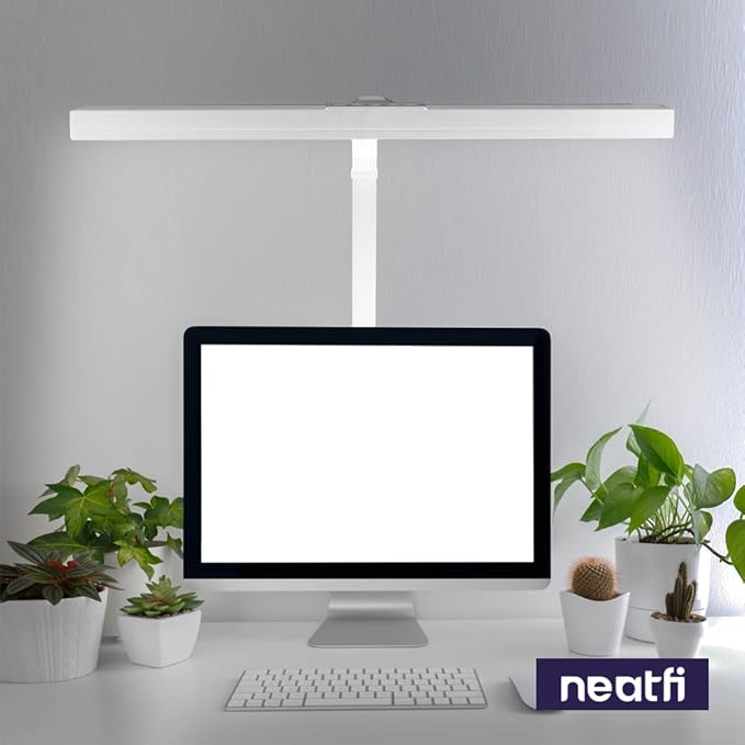 Neatfi (New Model) Flex Desk Lamp with Clamp, Dimmable, 3,000 Lumens 30W LED Monitor Light, 3000K-6500K Correlated Color Temperature, 5 Brightness Levels & 5 Light Modes (28 Inches, White) - LeafyLoom