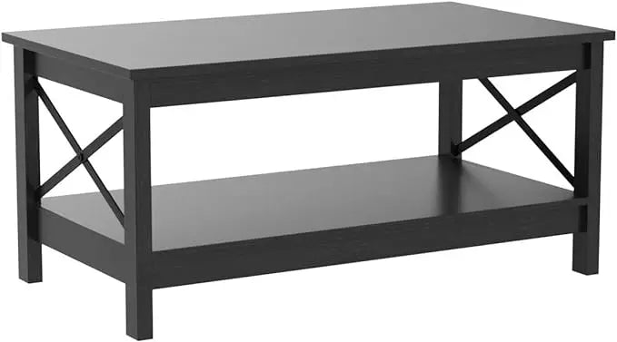 YITAHOME Coffee Table for Living Room,Modern Farmhouse Coffee Table with Storage,2-Tier Center Table for Living Room Wood Living Room Table Accent Cocktail with Sturdy Frame,Black - LeafyLoom