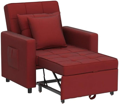 XSPRACER [UPDATED] Convertible Chair Bed, Sleeper Chair Bed 3 in 1, Stepless Adjustable Backrest,Armchair, Sofa, Bed, Fleece, Red, Single One - LeafyLoom