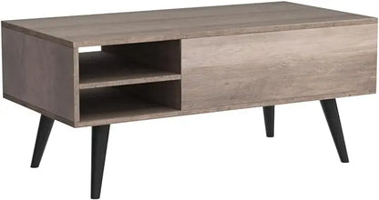 WLIVE Lift Top Coffee Table with Storage for Living Room,Small Hidden Compartment and Adjustable Shelf,Mid Century Modern ,Wood,Greige - LeafyLoom