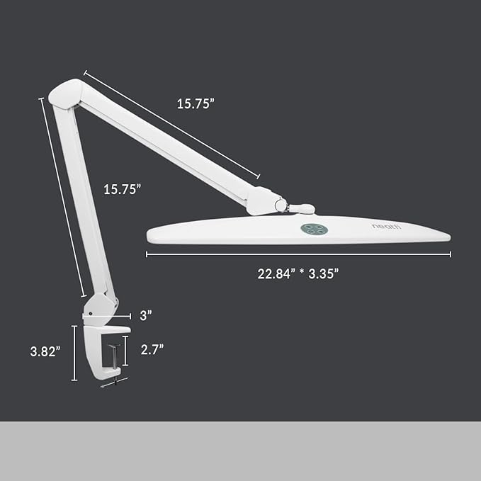 Neatfi Elite HD XL Task Lamp, 3 Adjustable Light Modes, 22 Inches Wide, 2260 Lumens, 84PCS SMD LED, Super Bright Desk Lamp, Non-Polar Dimming (CCT with Clamp, White, 22 Inches) - LeafyLoom