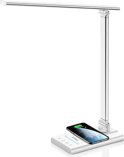 AFROG 5th Gen Multifunctional LED Desk Lamp with 10W Fast Wireless Charger, USB Charging Port,1800Lux Super Bright,5 Lighting Mode,7 Brightness, Touch Control, Auto Timer, 15W Office Table Lamp - LeafyLoom