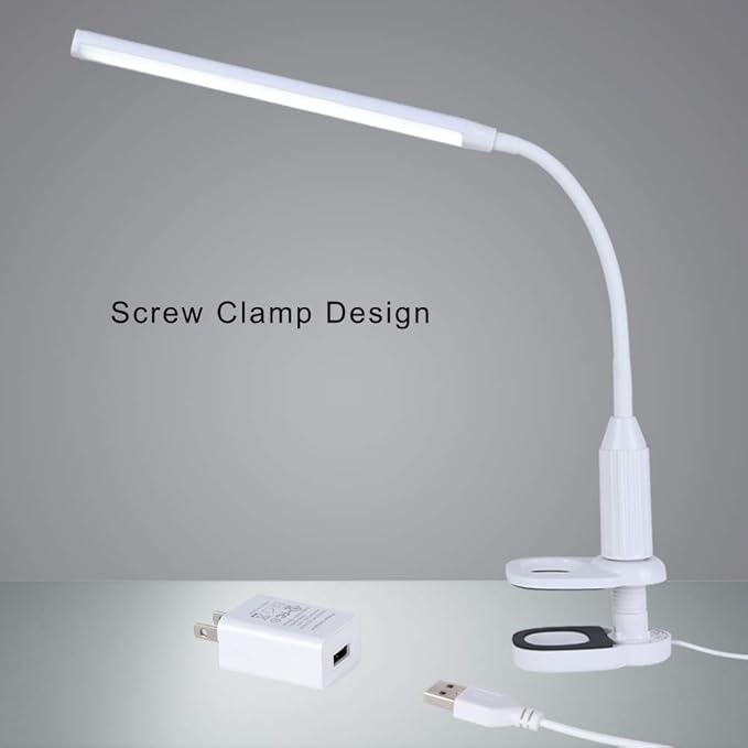 LED Desk Lamp, Clamp on Desk Light, Eye-Caring Gooseneck Clip on Light, 3 Color Modes, Stepless Dimming - Highly Adjustable Clamp Task Lamp/Table Lamp for Reading, Sewing, Drafting, Office - LeafyLoom