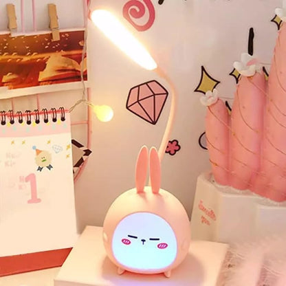 Portable LED Desk Lamp with Night Light Cute Bunny Foldable USB Charge Reading Light for Bedroom Kids Bedside Study (Pink) - LeafyLoom