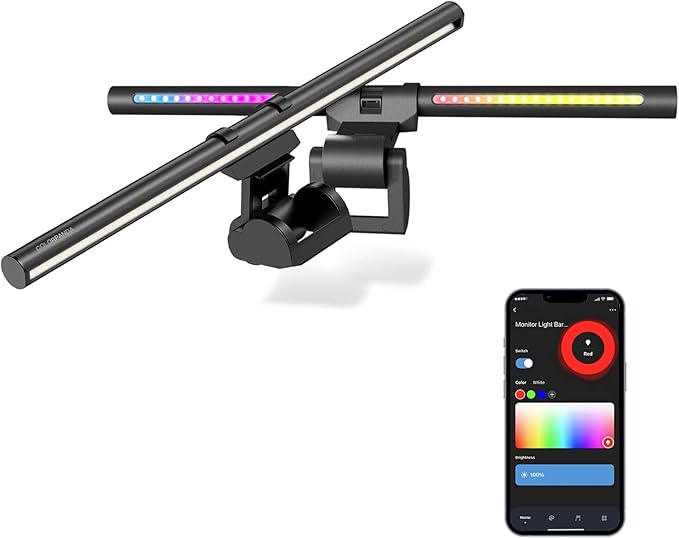 RGB Monitor Light Bar, LED Dual Light Source Adjustable Cool Mix Warm Light Color Temperature Eye Protection Anti-Glare Desk Lamp Touch Control for Home Office PC Computer Work with Alexa - LeafyLoom