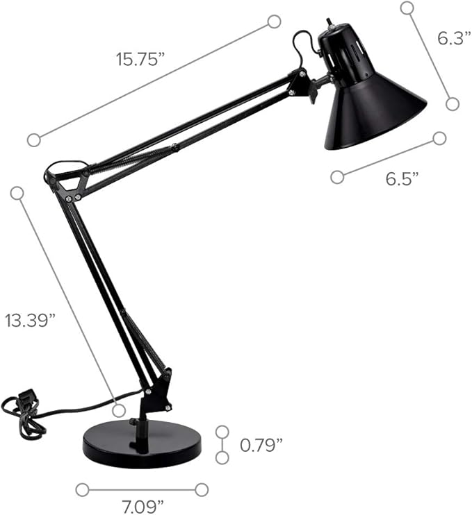 Bostitch Office VLF100D Swing Arm Desk Lamp, Metal, 36" Reach with Multi-Joint Adjustment, Includes Replaceable LED Bulb (VLF), Black - LeafyLoom