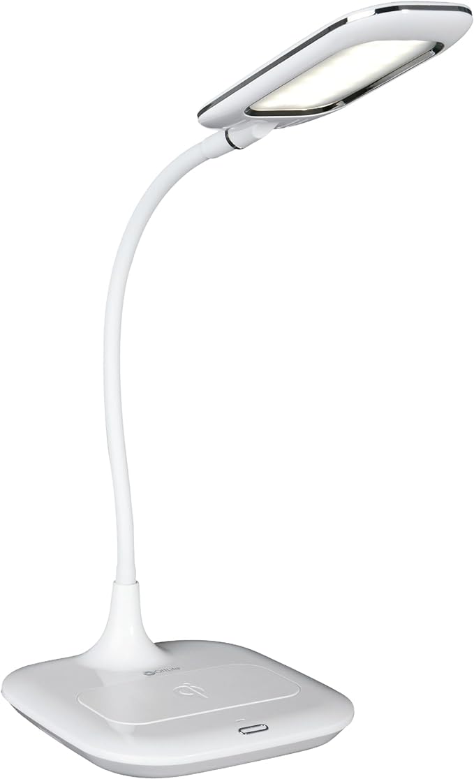 OttLite Prevention LED Desk Lamp with Wireless Charging - Designed to Reduce Eyestrain - Adjustable Flexible Neck, 3 Color Modes & Touch Controls - Crafting, Office Work, Reading & Studying - LeafyLoom