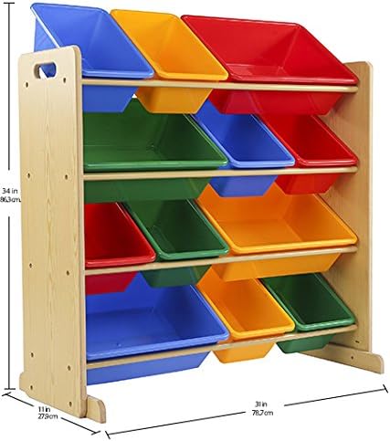 Humble Crew, Natural/Primary Kids' Toy Storage Organizer with 12 Plastic Bins, 34*35*15.5inch - LeafyLoom