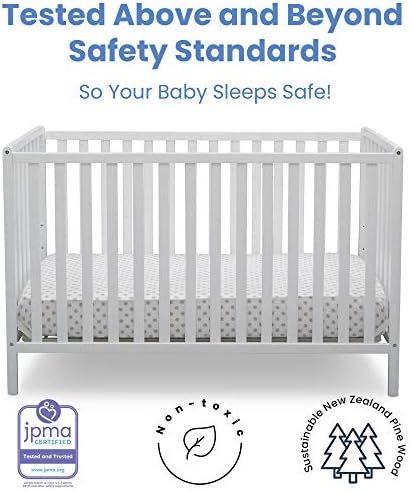 Delta Children Heartland 4-in-1 Convertible Crib, Bianca White + Delta Children Twinkle Galaxy Dual Sided Recycled Fiber Core Crib and Toddler Mattress (Bundle) - LeafyLoom