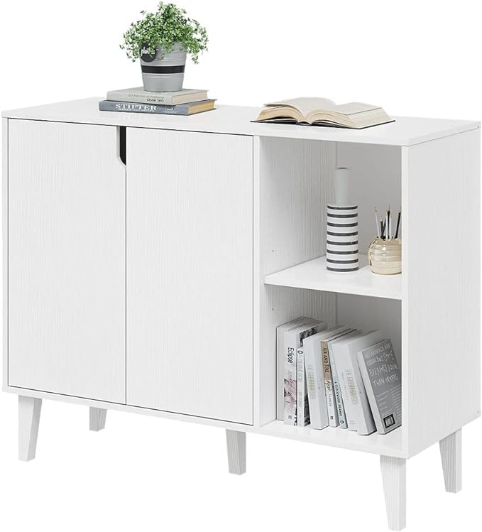 Panana Kitchen Buffet Cabinet Storage Sideboard with 2 Doors 2 Shelves, White, 41.8" L x 15" W x 32.5" H - LeafyLoom