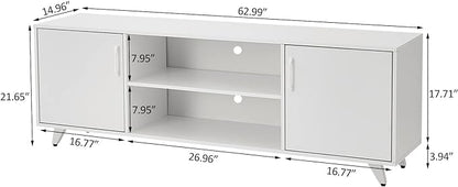 Panana TV Stand Television Stands TV Console Unit with Shelf and 2 Doors Storage Cabinets for Living Room Bedroom for TVs up to 70 Inches (White,62.99 inches) - LeafyLoom