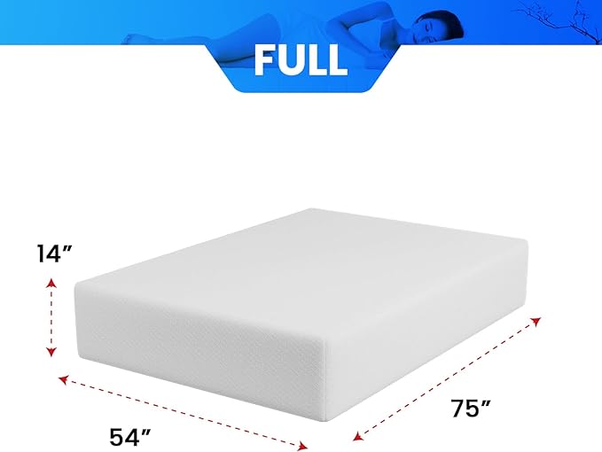 FDW 14 inch Gel Memory Foam Mattress Medium Firm Mattresses for Cool Sleep Relieving No Fiberglass CertiPUR-US Certified Mattress in a Box,Full - LeafyLoom