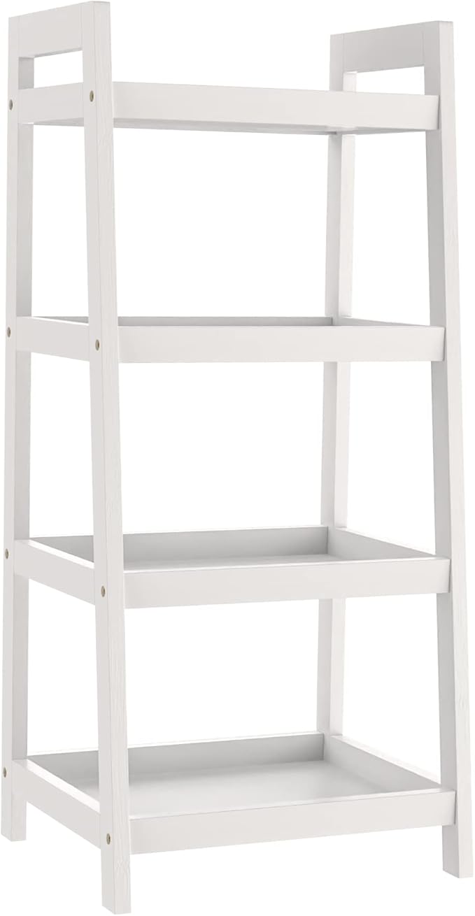 4 Tier Bamboo Bookshelf, Free Standing Ladder Shelf, Storage Shelf Rack for Bathroom, Kitchen, Living Room - White - LeafyLoom