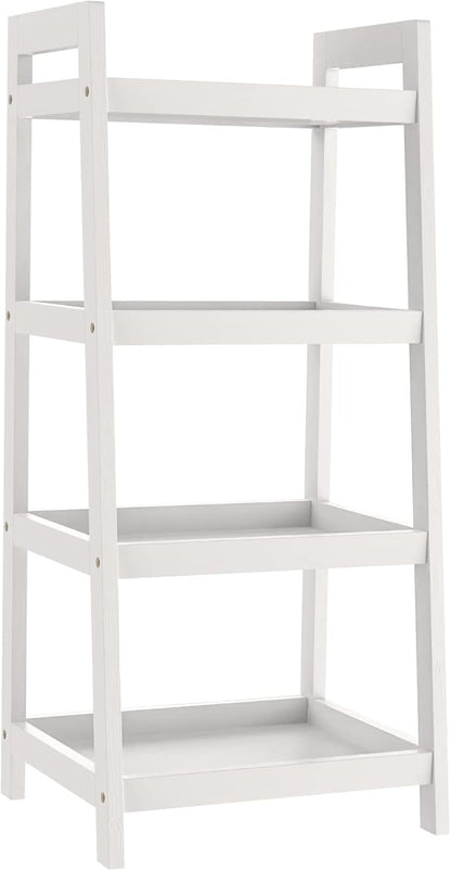 4 Tier Bamboo Bookshelf, Free Standing Ladder Shelf, Storage Shelf Rack for Bathroom, Kitchen, Living Room - White - LeafyLoom