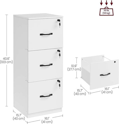 VASAGLE 3-Drawer Vertical File Cabinet, Filing Cabinet for Home Office, Printer Stand, with 3 Lockable Drawers, Adjustable Hanging Rail, for A4 and Letter-Size Files, Cloud White UOFC055W14 - LeafyLoom