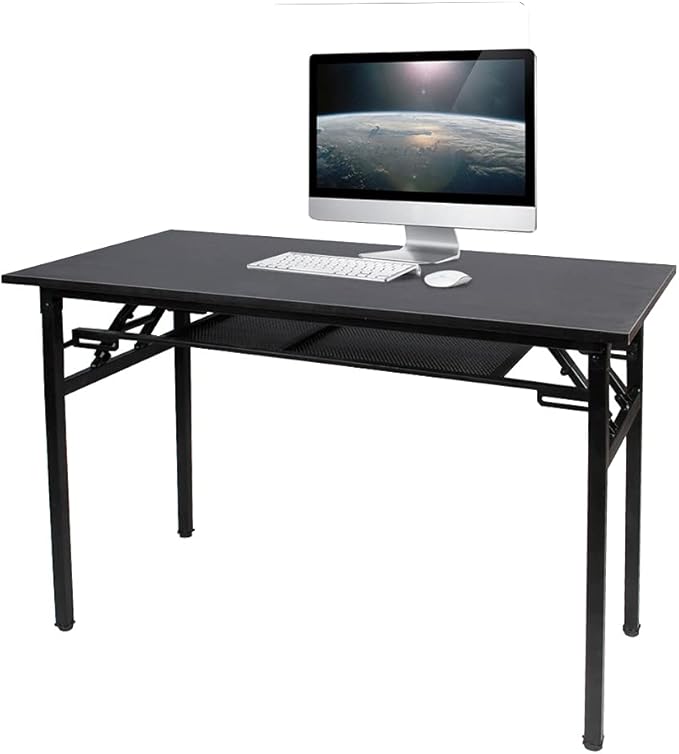 Need Folding Computer Desk with Storage Shelf, 47 inches Home Office Desk Folding Table Computer Workstation Desk, No Assembly Needed, Black - LeafyLoom