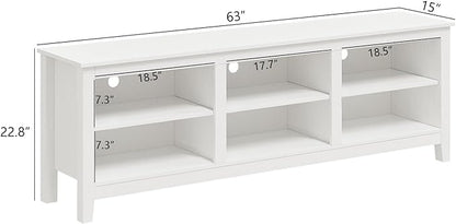 TV Stand for 75 inch TV with Storage,Modern TV Entertainment Center for Bedroom,TV Media Console Table with 6 Open Storage Shelve,63 inch Wood TV Cabinet White - LeafyLoom