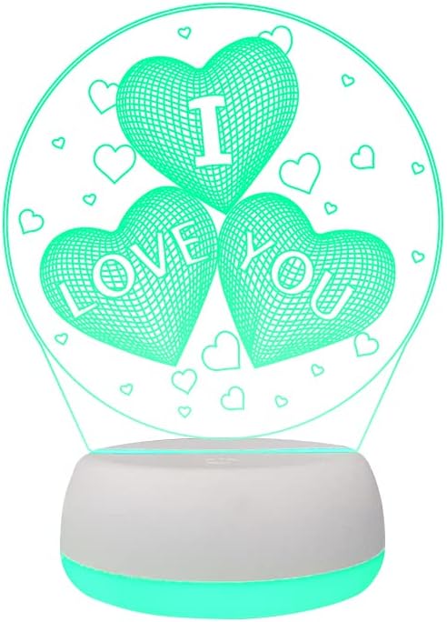 I Love You 3D Night Light, USB Charging LED Table Lamp Wife's Gifts 7 Color Changing Optical Illusion Valentine's Day Present for Girlfriends Boyfriends Wife Husband - LeafyLoom