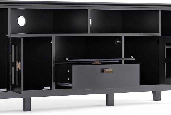 SIMPLIHOME Artisan SOLID WOOD 72 Inch Wide Transitional TV Media Stand in Black for TVs up to 80 Inches, For the Living Room and Entertainment Center - LeafyLoom