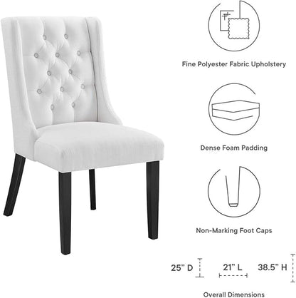 Modway Baronet Button Tufted Fabric, One Dining Chair, White - LeafyLoom