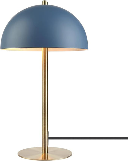 Globe Electric 52942 15" Desk Lamp, Matte Blue, Matte Brass Accents, in-Line On/Off Rocker Switch, for Bedroom, Office Decor, Home Essentials, Room Lighting, Reading Light - LeafyLoom