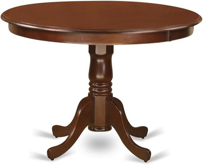 East West Furniture HLML5-MAH-C 5 Piece Dining Table Set for 4 Includes a Round Kitchen Table with Pedestal and 4 Linen Fabric Dining Room Chairs, 42x42 Inch, Mahogany - LeafyLoom