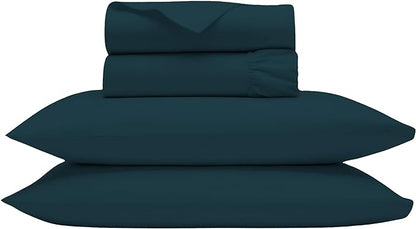 Bluemoon Homes Egyptian Cotton Sheets Queen Size Deep Pockets - 18" 100% Cotton Soft & Ultra Smooth Queen Sheets - 1000 Thread Count Breathable Sheets & Pillowcases Set - Teal Bedding Sets (4 Pc) - LeafyLoom