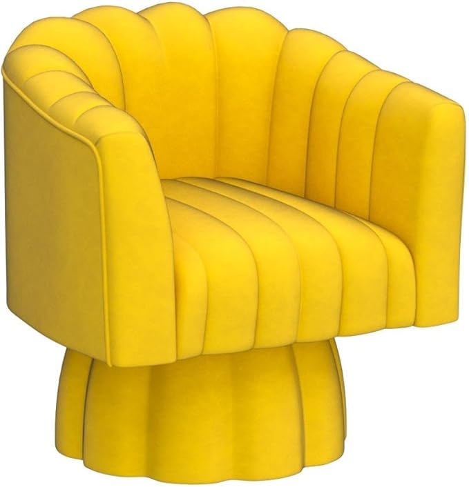 Accent Chair Mid Century 360 Degree Swivel Chair,Modern Lounge Sofa Round Barrel Chair with Wide Upholstered,Fluffy Velvet Fabric Chairs for Home Sofa Living Room/Bedroom/Waiting Room(Yellow) - LeafyLoom