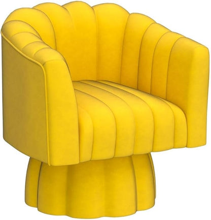 Accent Chair Mid Century 360 Degree Swivel Chair,Modern Lounge Sofa Round Barrel Chair with Wide Upholstered,Fluffy Velvet Fabric Chairs for Home Sofa Living Room/Bedroom/Waiting Room(Yellow) - LeafyLoom