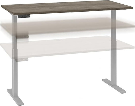 Bush Business Furniture M6S6030MHSK Move 60 27-Inch -48-Inch Adjustable Desk, Modern Hickory/Cool Gray Metallic - LeafyLoom