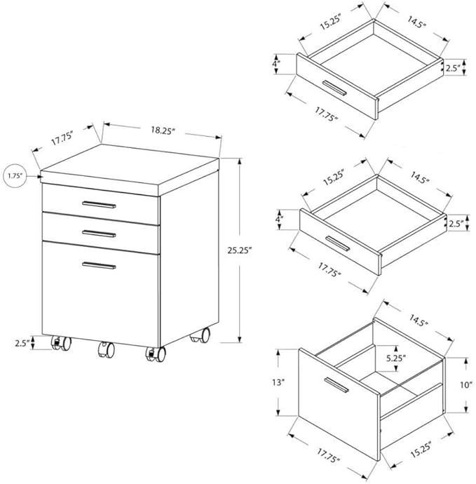 Monarch Specialties 3 Drawer File Cabinet - Filing Cabinet (Dark Taupe) - LeafyLoom