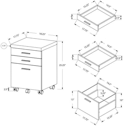 Monarch Specialties 3 Drawer File Cabinet - Filing Cabinet (Dark Taupe) - LeafyLoom