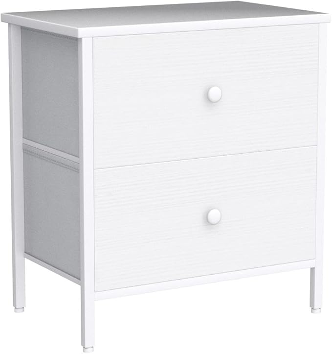 BOLUO White Nightstands Set of 2 - Nightstand and Dresser Sets Night Stand Dresser for Bedroom End Table with Fabric Drawers Organizer Modern - LeafyLoom