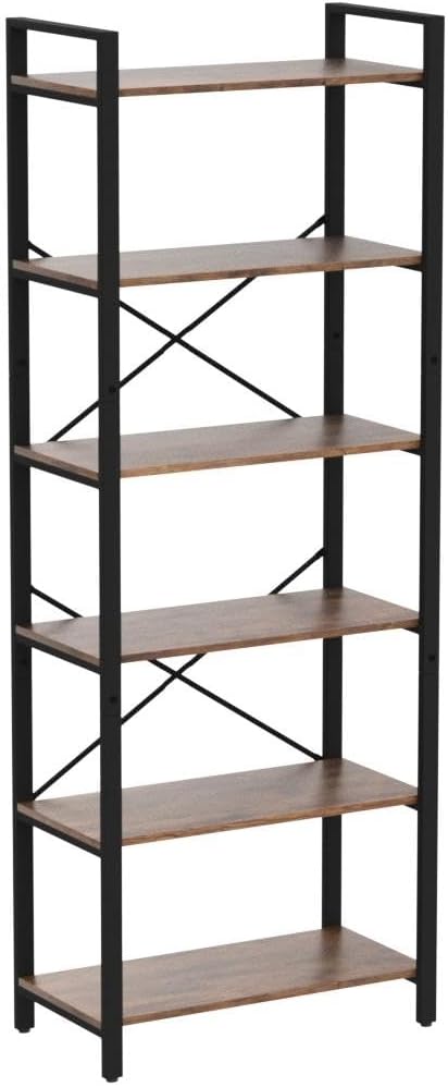 IRONCK Bookshelf 6-Tier Ladder Shelf 110lbs/shelf Display Shelf Vintage Industrial Style Bookcase for Home Office, Living Room - LeafyLoom