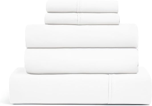 UGG 33610 Alahna Split King Bed Sheet and Pillowcase 5-Piece Set Sleep in Luxury Machine Washable Deep Pockets Wrinkle-Resistant Breathable Cozy Comfort Silky Cooling Sheets, Split King, White - LeafyLoom