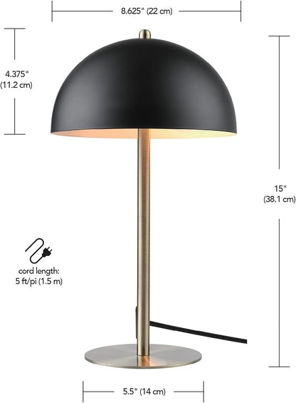 Globe Electric 52938 Luna 15" Desk Lamp, Matte Black, Matte Brass Accents, in-Line On/Off Rocker Switch - LeafyLoom