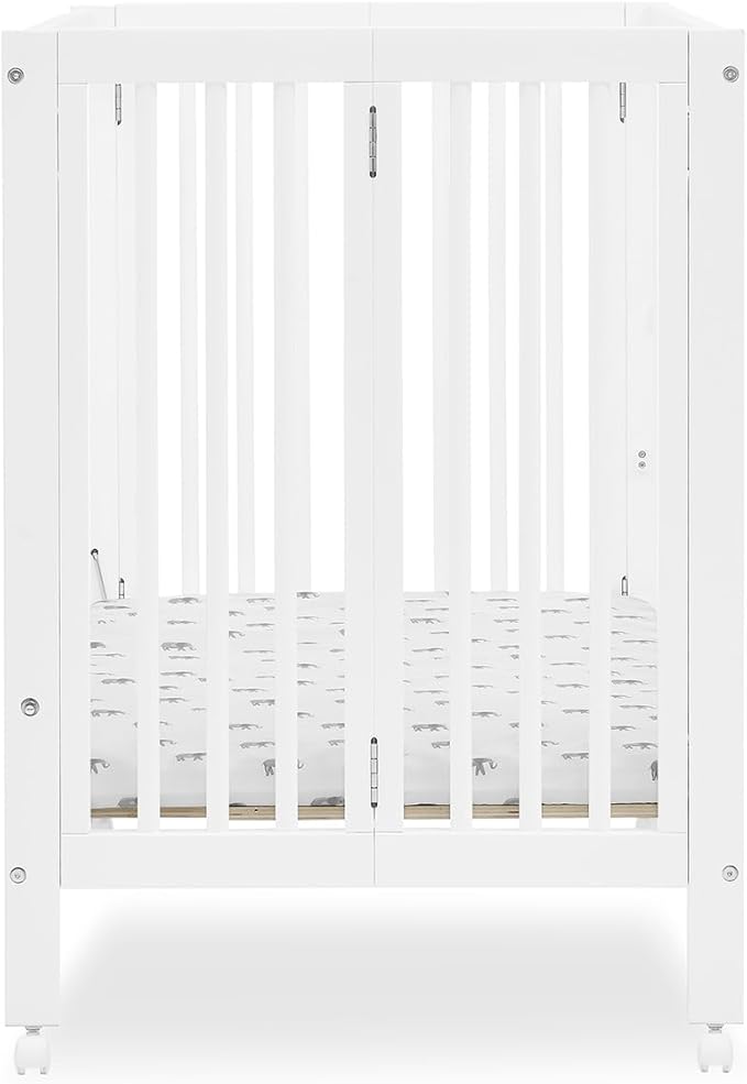 Delta Children Mia Portable Folding Mini Crib with 1.5-Inch Mattress - Greenguard Gold Certified, Bianca White - LeafyLoom