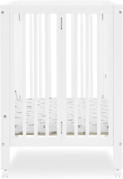 Delta Children Mia Portable Folding Mini Crib with 1.5-Inch Mattress - Greenguard Gold Certified, Bianca White - LeafyLoom