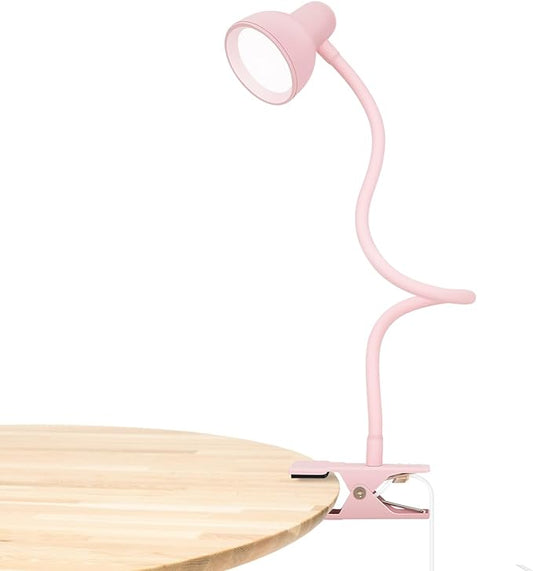 Pink Small Desk Lamp Clip on Reading Light for Bed 3 Colors 10 Brightness Dimmable Flexible Gooseneck Clip on Light for Bed Headboard College Dorm Room - LeafyLoom