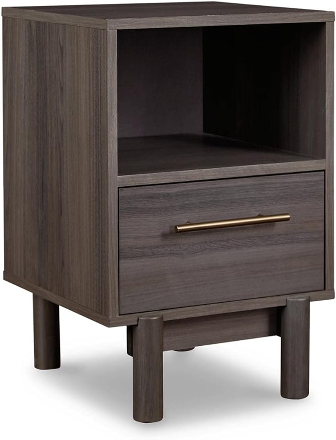 Signature Design by Ashley Brymont Mid-Century Modern 1 Drawer Nightstand, Dark Gray - LeafyLoom