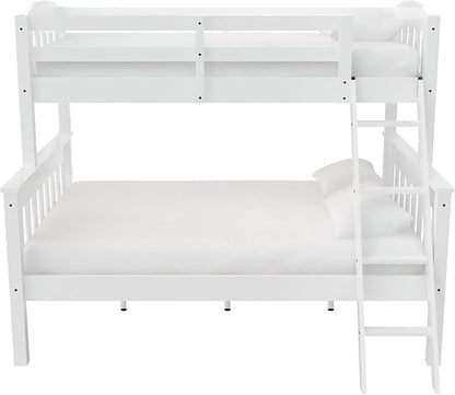 DHP Airlie Convertible Wood Bunk Bed, Stackable and Detachable Bed Frames for Kids and Teens, with Angled Ladder, High Guardrail, Wood Slats, No Boxspring Required, Twin-Over-Full, White - LeafyLoom