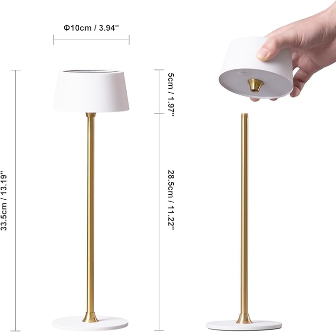 DAWALIGHT Cordless Lamp 4000mAh Rechargeable tbale lamp LED Desk Lamp Stepless Dimming White and Gold Battery Operated Portable Cordless 2700K White Base - LeafyLoom