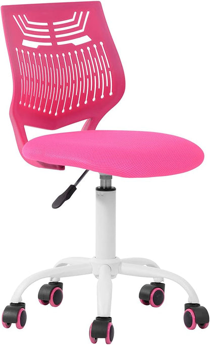 FurnitureR Desk Chair Armless Cute Home Office Desk Chair for Kids, Swivel Computer Task Chair Study Chair with Mesh Padded Cushion and Rolling Wheels for Child, Pink - LeafyLoom